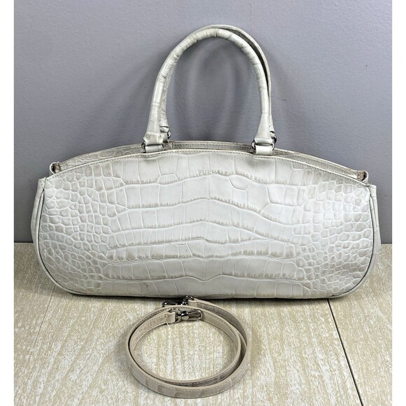 Furla Crocodile Leather Embossed White Hobo Crossbody Strap/Shoulder Bag Italy - Picture 1 of 15